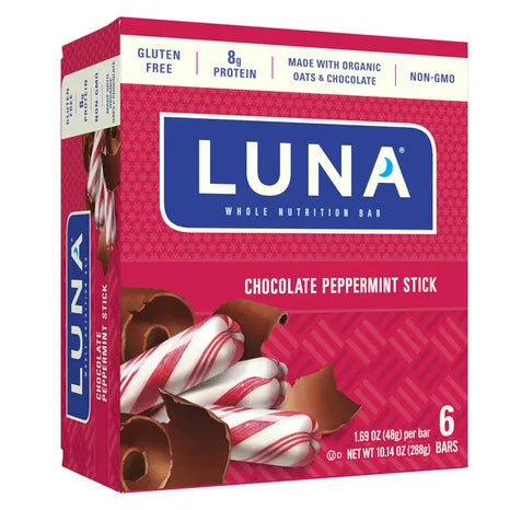 LUNA Bar - Chocolate Peppermint Stick - Gluten-Free - Non-GMO - 7-9g Protein - Made with Organic Oats - Low Glycemic - Whole Nutrition Snack Bars - 1.69 oz. (6 Pack)